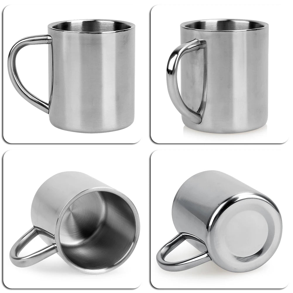 Taza de café de acero inoxidable de 220ML, taza de doble pared, taza anticalor antiescaldado, taza de Metal para viajes al aire libre, 1-5 uds.