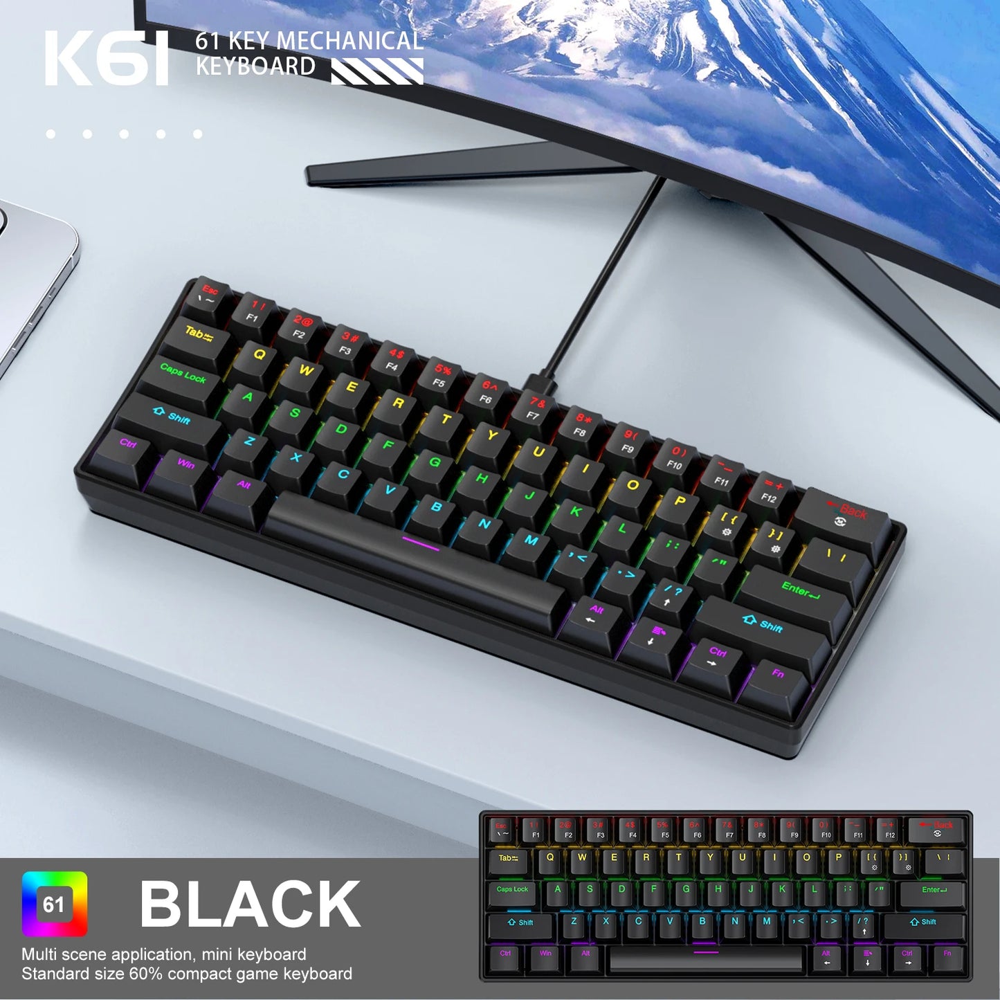 APAYADO K61 Teclado Mecánico RGB 61 Teclas con Cable USB