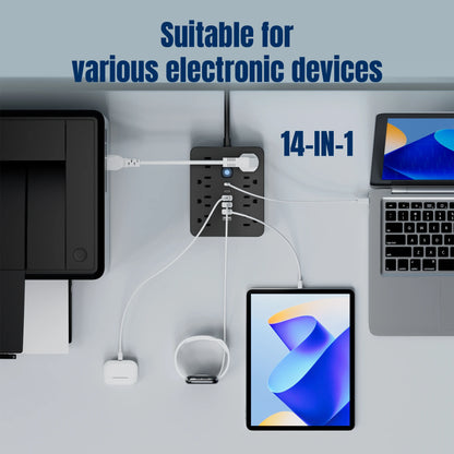 Multicontacto 14 en 1 con USB y USB-C Protector de Sobretensión