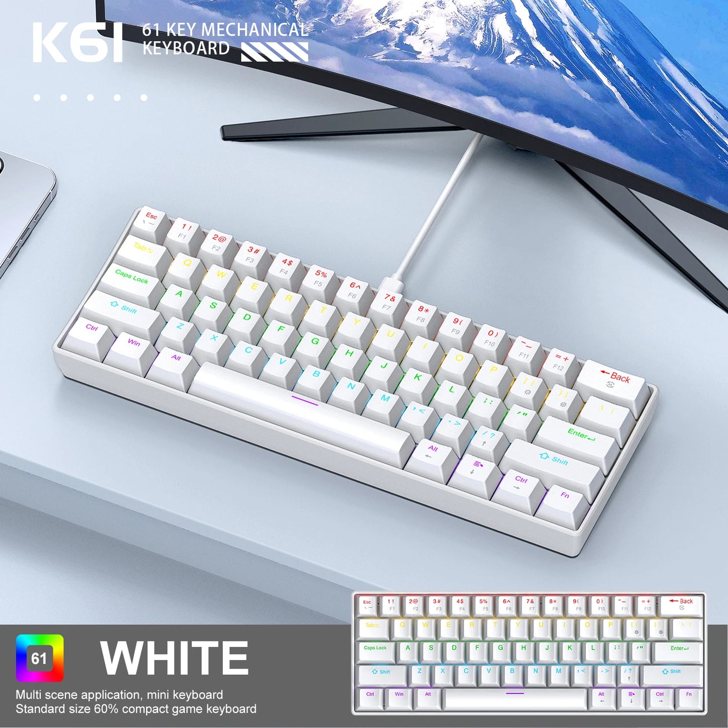 APAYADO K61 Teclado Mecánico RGB 61 Teclas con Cable USB