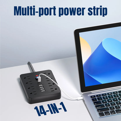 Multicontacto 14 en 1 con USB y USB-C Protector de Sobretensión