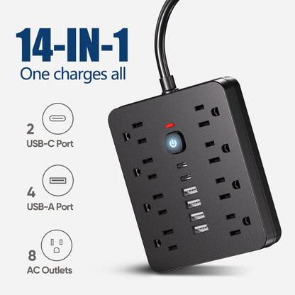 Multicontacto 14 en 1 con USB y USB-C Protector de Sobretensión