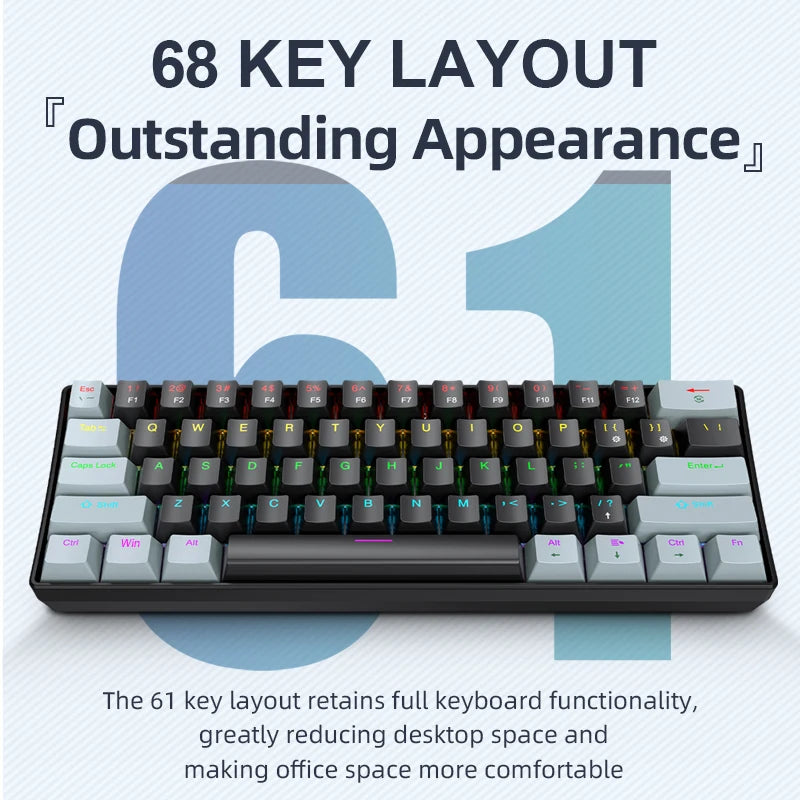 APAYADO K61 Teclado Mecánico RGB 61 Teclas con Cable USB