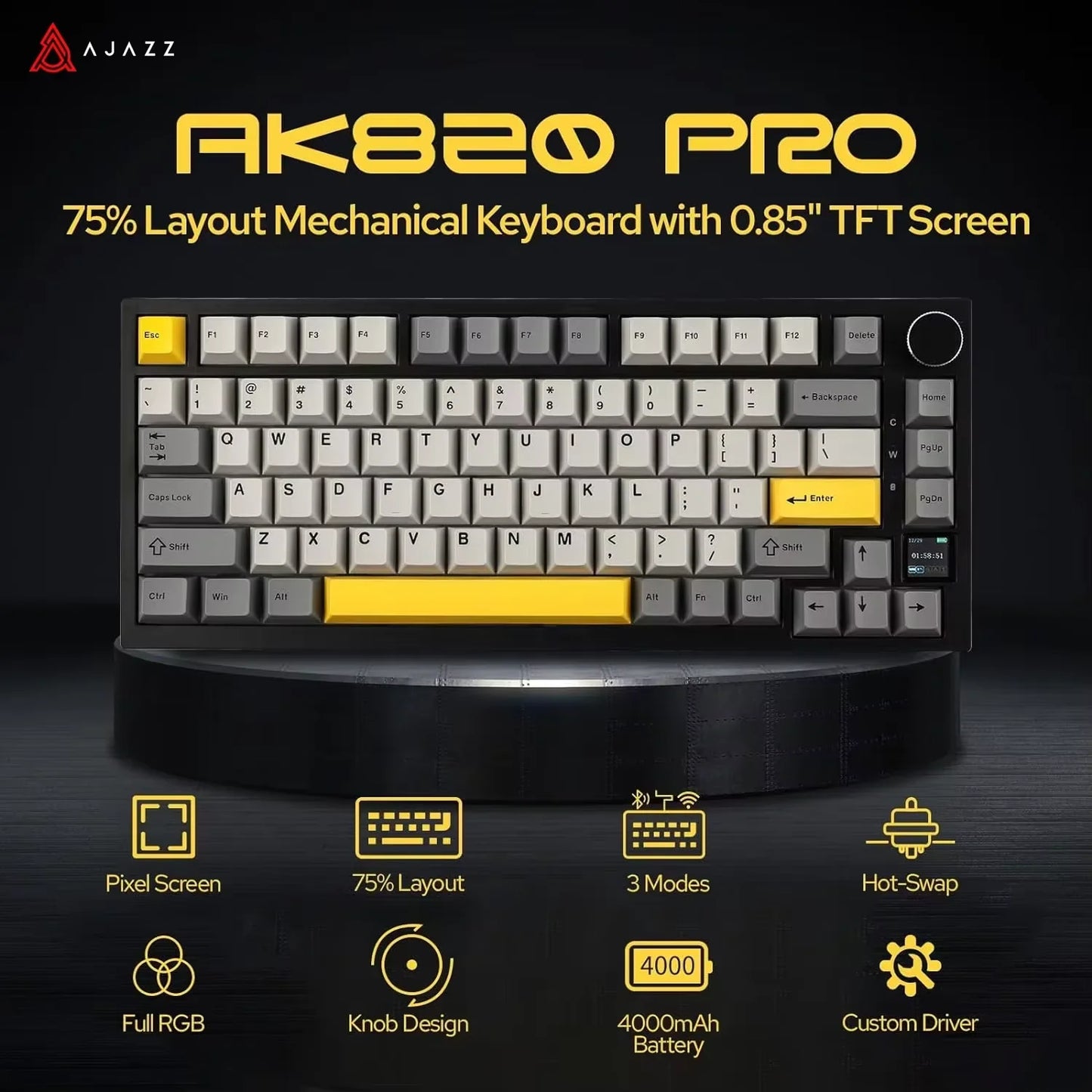 Teclado Mecánico Ajazz AK820 Pro Inalámbrico RGB con Perilla