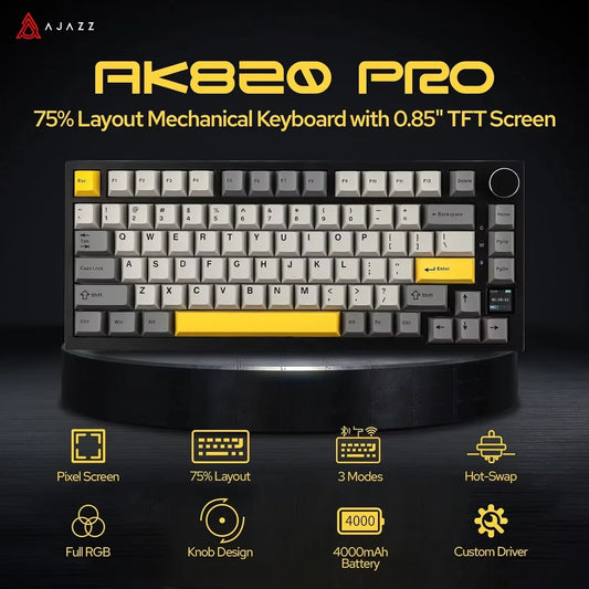 Teclado Mecánico Ajazz AK820 Pro Inalámbrico RGB con Perilla